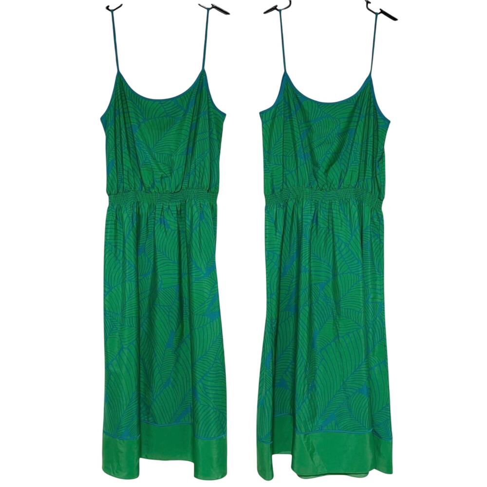 LOFT Tropical Floral Sheath Midi Dress Size Small Green Lightweight Scoop Neck